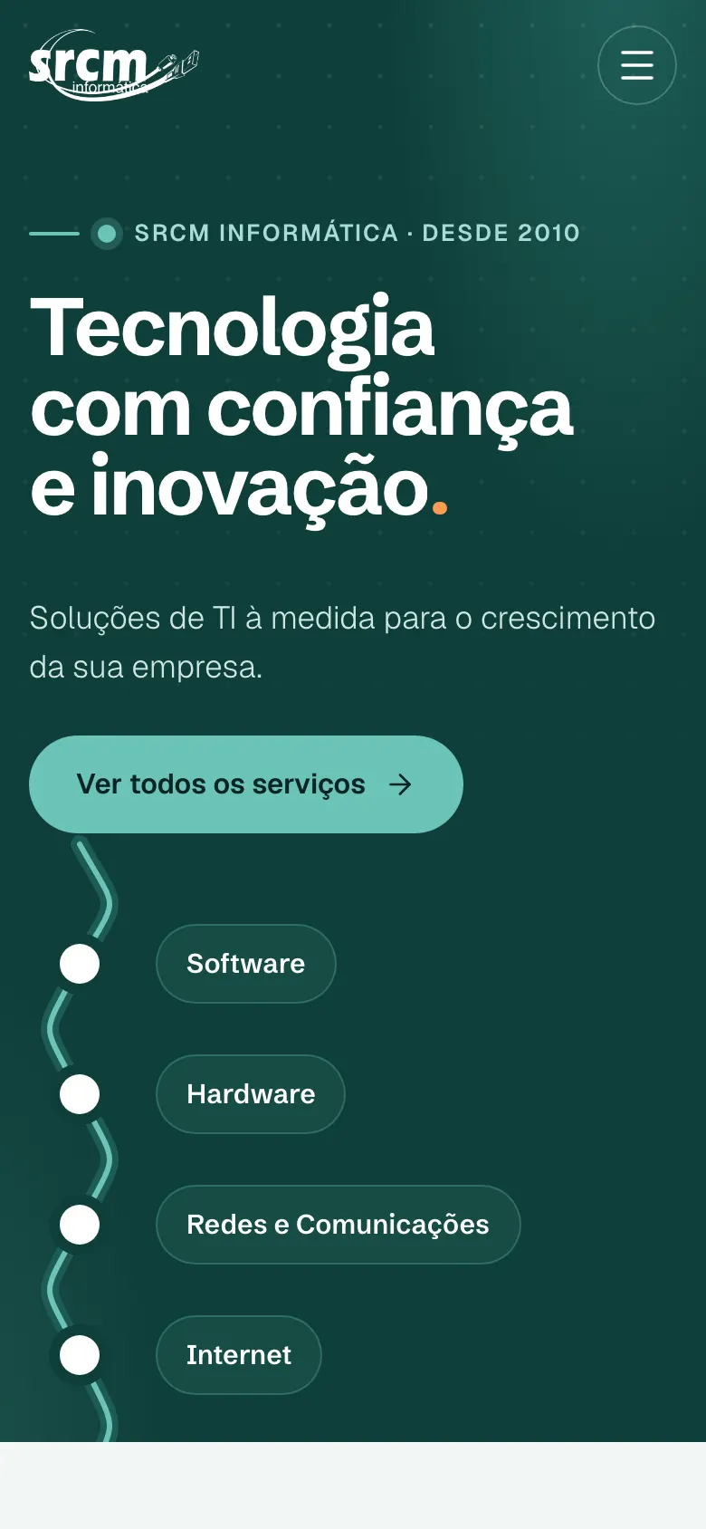 Página inicial da SRCM Informática no telemóvel