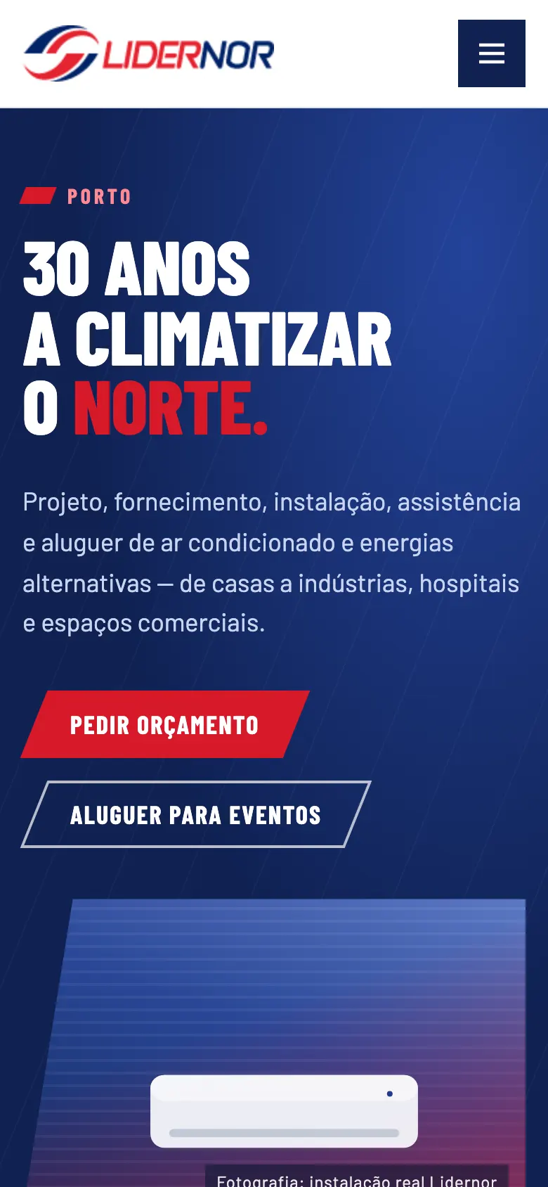 Página inicial no telemóvel