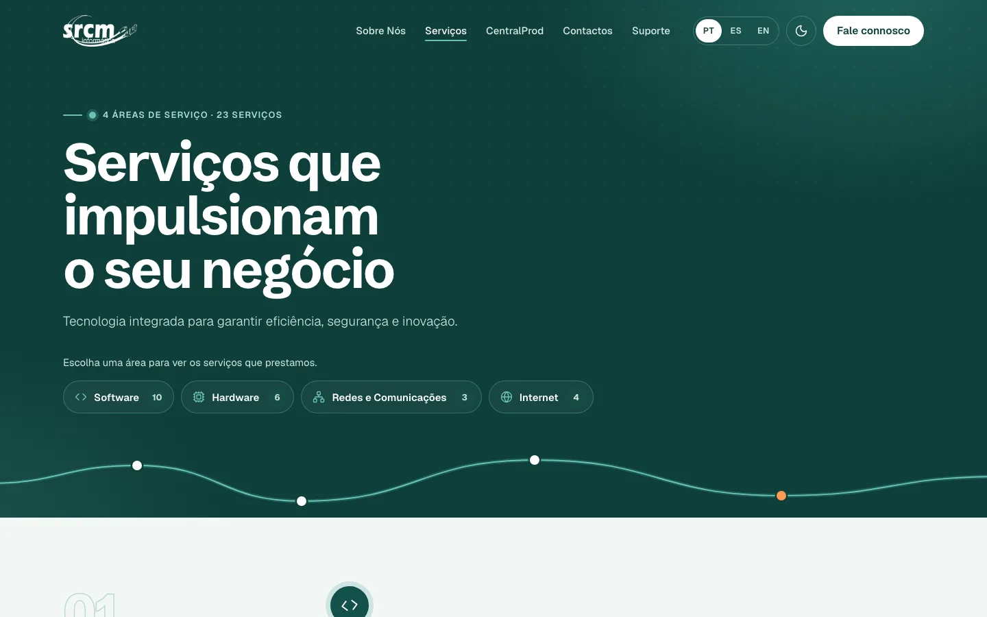 Página de serviços do site da SRCM Informática